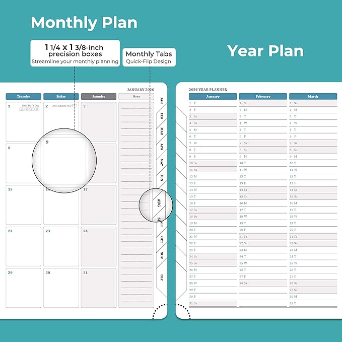 IN-LUXPRO Planner 2026 Daily Weekly and Monthly,8.5"x6.5",12 Months Spiral Bound Calendar Agenda with Self-adhesive Pen Holder,2026 Appointment Book with Vegan Leather Soft Cover,Light Blue