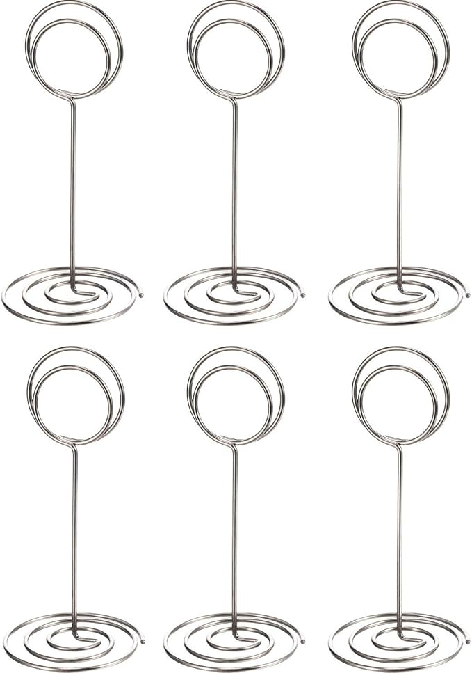 TecUnite 24 Pieces 3.35 Inch Table Number Holder Place Card Photo Holder Picture Name Menu Clips Memo Cards Stand for Wedding Reception Anniversary Birthday Party Centerpieces (Silver)