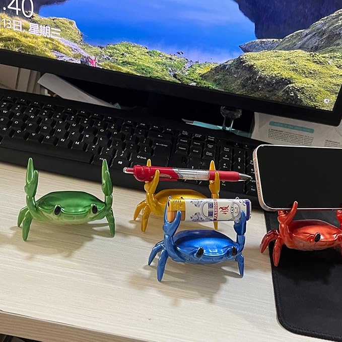 LOGUTIA Crab Phone Stand Ornament - Crab Pen & Pencil Holder In Red Reptile Phone Stand, Crab Statue, Resin Crab Ornament Red Crab Support(red)