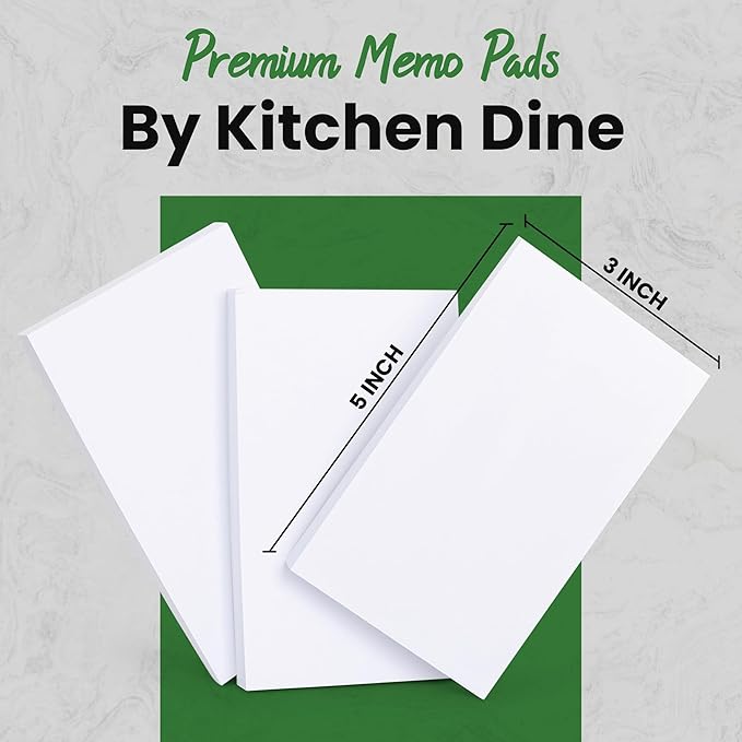 KitchenDine 10 Pack Note Pads 3x5 | 100 Sheets Per Memo Pad | Server Note Pads | Scratch Pads for Writing | White Blank Notepads in Bulk | Small Notepad | Paper Pads for To Do Grocery List