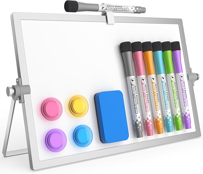 Grtard Magnetic Dry Erase White Board with Stand, 12''x8'' Double-Sided White Board, Desktop Whiteboard with Stand, Magnetic WhiteBoard Portable, Dry Erase Board for ToDo, Drawing