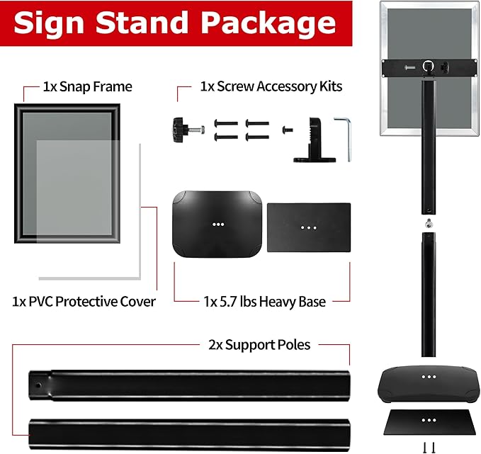 VAIIGO Heavy Duty Sign Holder Stand 8.5x11 Inch - Pedestal Floor Standing Sign Holder with Weighted Base - Vertical & Horizontal Poster/Menu Stand for Indoor/Outdoor Business Store Advertising, Black