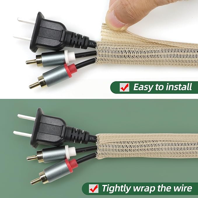 Split Wire Loom Tubing, Cable Protector Sleeve, Braided Cable Management for TV/Computer/Home Theater/Engine Bay, Cord Protectors from Pets No Chew (Wood Color, 1/8"-25ft)