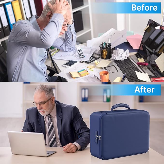 ENGPOW 5200°F Fireproof Document Bag with Lock, Upgraded Heat Insulated Fireproof＆Waterproof Box 8 Layers Document Organizer, Portable Home Travel Safe Storage Box for Important Files, Laptop, Blue