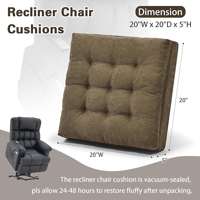 TANYOO Recliner Cushion for Elderly - Patented Dual Seat Cushion for Sagging Recliner Replacement Booster Cushion for Easy Get Up from Chair, Sofa & Couch, Relieves Long-Sitting Pain 20x20x5 Brown