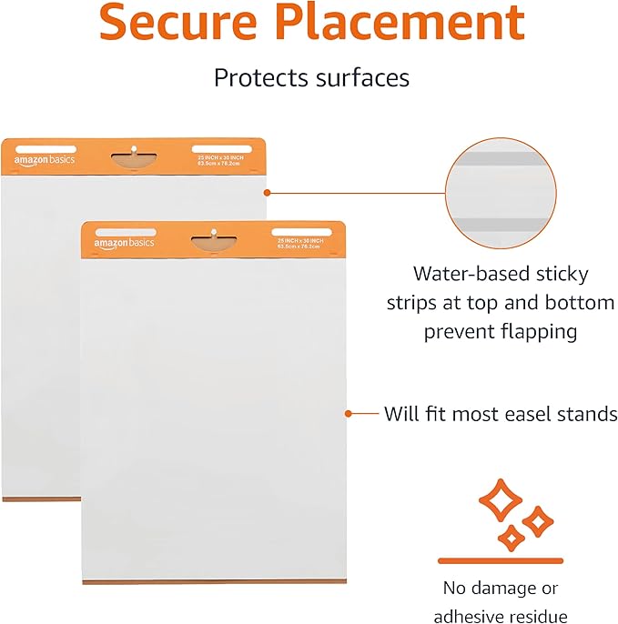 Amazon Basics Sticky Easel Pads for Presentations, 25 x 30 Inch, White, 2 Count
