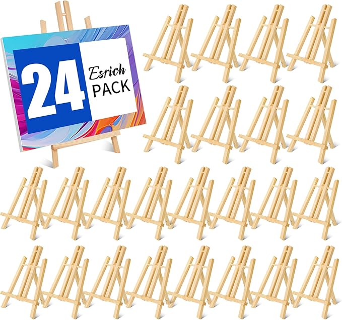 ESRICH 24 Pack 11.8" Wood Easels,Tabletop Easel for Painting,Painting Party, Displaying Canvases, Kids Student Table School Desktop, Portable Canvas Photo Picture Sign Holder