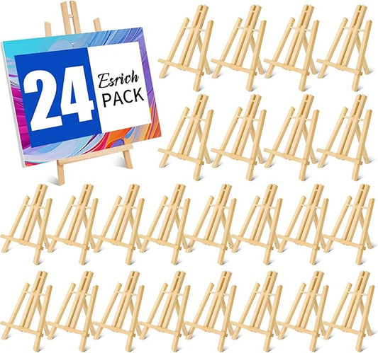 ESRICH 24 Pack 11.8" Wood Easels,Tabletop Easel for Painting,Painting Party, Displaying Canvases, Kids Student Table School Desktop, Portable Canvas Photo Picture Sign Holder