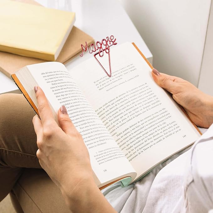 LOFART Custom Bookmarks Personalized Wire Name Bookmark Metal Wire Name Page Markers Personalized Bookmarks Graduation Gifts for Teacher Classmate Book Lovers Bookworm Reader (Style 1)