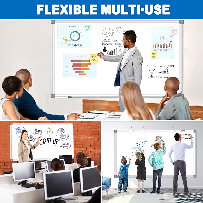 Max-officoo White Board Dry Erase Whiteboard for Wall 72" x 48" Aluminum Presentation Magnetic Whiteboards with 4 Hooks, 12 Magnets, 3 Markers & 1 Eraser