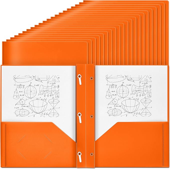 Lincia 100 Pcs Plastic Folders with Pockets and Prong Folders with Prongs 2 Pockets for Office, School for Students, Teachers, Office Workers(Orange)