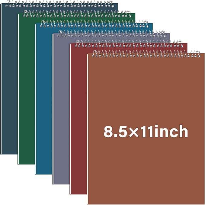 Maitys 6 Pcs Legal Pad Steno Spiral Notebook 8.5" x 11" Top Bound Spiral Pads Hard Cover College Ruled Notepad 70 Sheet Pad for School Office University Home(Chic Color,Modern Style)