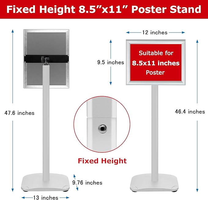 VAIIGO Heavy Duty Standing Sign Holder 8.5x11 Inch - Pedestal Floor Sign Stand with Weighted Base - Vertical & Horizontal View Poster/Menu Holder for Indoor/Outdoor Business Store Advertising, Silver