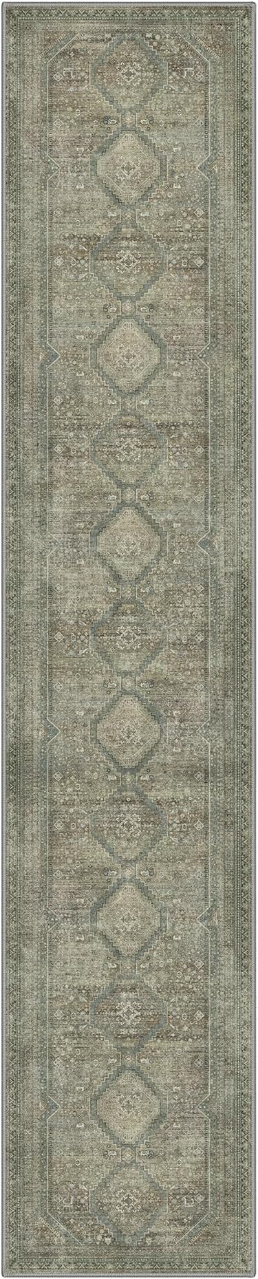 GENIMO Runner Rug 2x12 Non Slip Machine Washable Hallway Runner Rug, Low Pile Lightweight Rugs for Entryway, Hallway, Kitchen and Corridor, Sage/Blue
