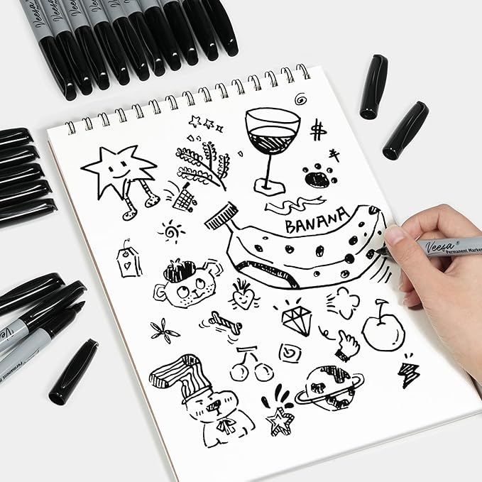 Permanent Markers 75 Pack, Black Marker Pens with 30% More Ink, Waterproof | Quick Drying | Fade Resistant, Fine Tip