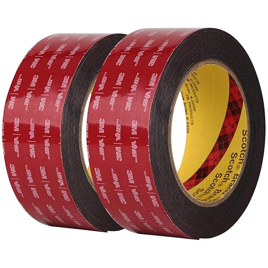 3M Double Sided Mounting Tape 2 Pack 2" Width 5925 VHB Black Foam Tape High Bond Waterproof Heavy Duty Strong Adhesive Tape Thick 0.025in Fastener Replace Décor Frame Logos