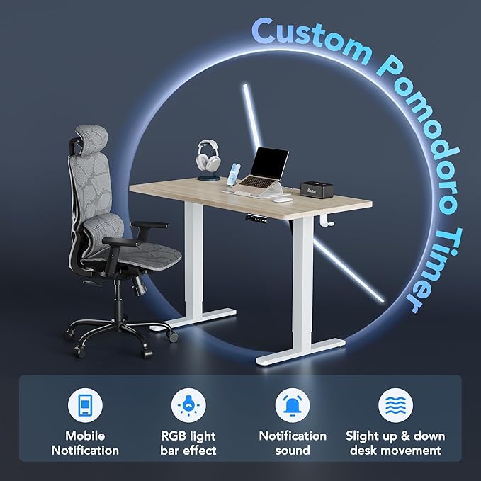 HUANUO AI-Powered Electric Standing Desk with Smart APP, Compatible with Alexa & Google, Adjustable Height, 6 Memory Settings, Sedentary Reminder, Ergonomic Sit-Stand Desk, 48-inch, Light Walnut