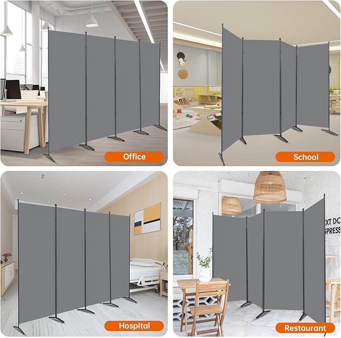 Room Divider 6FT Folding Privacy Screens, 4 Panel Partition Room Dividers w/Freestanding Design, Portable Wall Divider for Room Separtation, Fabric Screen Panel for Home Office Bedroom Dorm