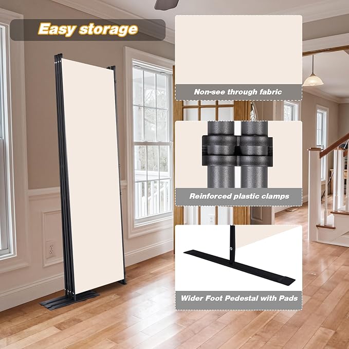 CHOSENM Room Divider, 4 Panel Folding Privacy Screens with Wider Support Feet, 6 Ft Portable Room Partition for Room Separator, 88" W X 71" H, Beige