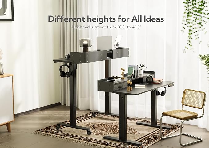 Claiks Standing Desk with Drawers, Adjustable Stand Up Electric Small Standing Desk Adjustable Height with Storage Shelf and Splice Board, 40 Inch, Black