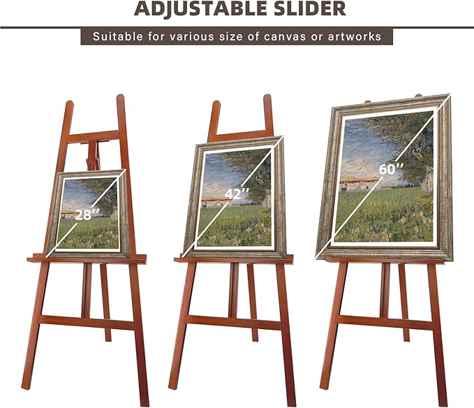 Stuelloaf Large A-Frame Wooden Painting Display Walnut Easel, Large Adjustable Pine Wood Standing Easel Holding Canvas Up to 60'', Solid Wood for Display, Wedding Sign or Painting-Walnut