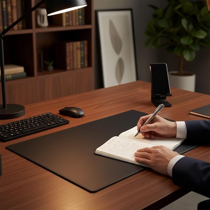 DACASSO Leatherette Desk Mat Without Rails - Luxury Leather Desk Blotter for Writing - Executive Desk Surface Protector - (Black, 30 x 19)