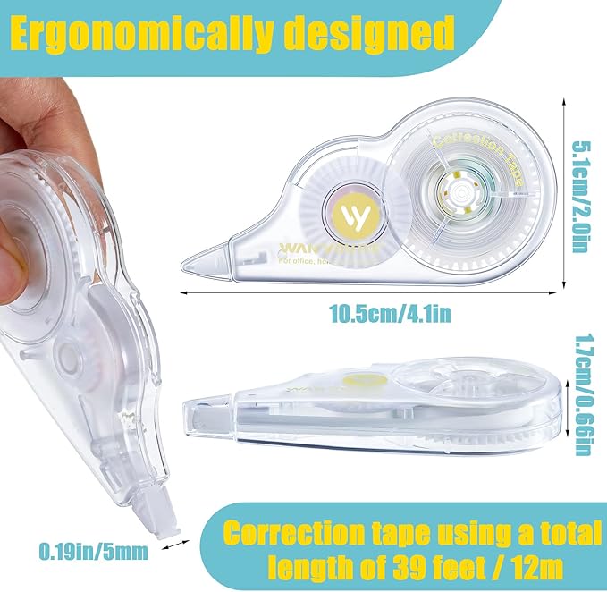 Lewtemi 60 Pcs White Correction Tape Bulk, 39.4 ft Wrong out Tear Resistant Tape Easy to Use Applicator for Office School Teachers Note Taking Journal Scrapbooking Home Supplies