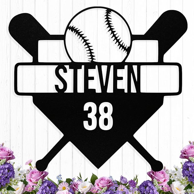 Personalized Baseball Metal Sign Custom Name & Number Sign Baseball Player Gift Boys Room Decor Softball Lover Present Sports Wall Art Decor Gift for Girls, Team, Dad, Man, Woman