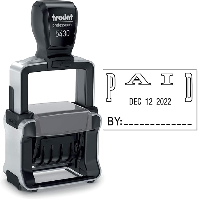 Trodat 5430 Professional Self-Inking Date Stamp with Paid - Black Ink