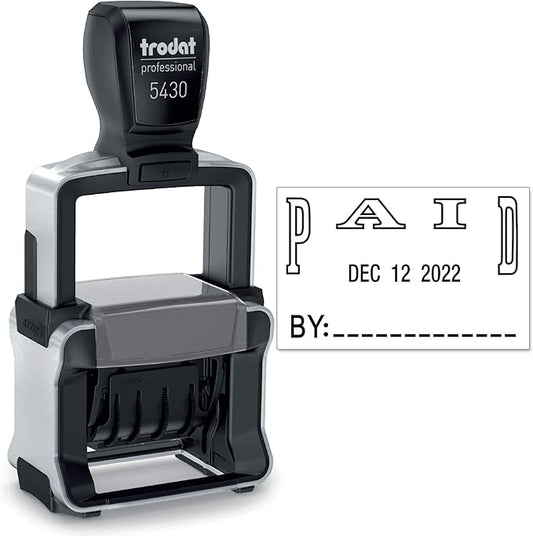 Trodat 5430 Professional Self-Inking Date Stamp with Paid - Black Ink