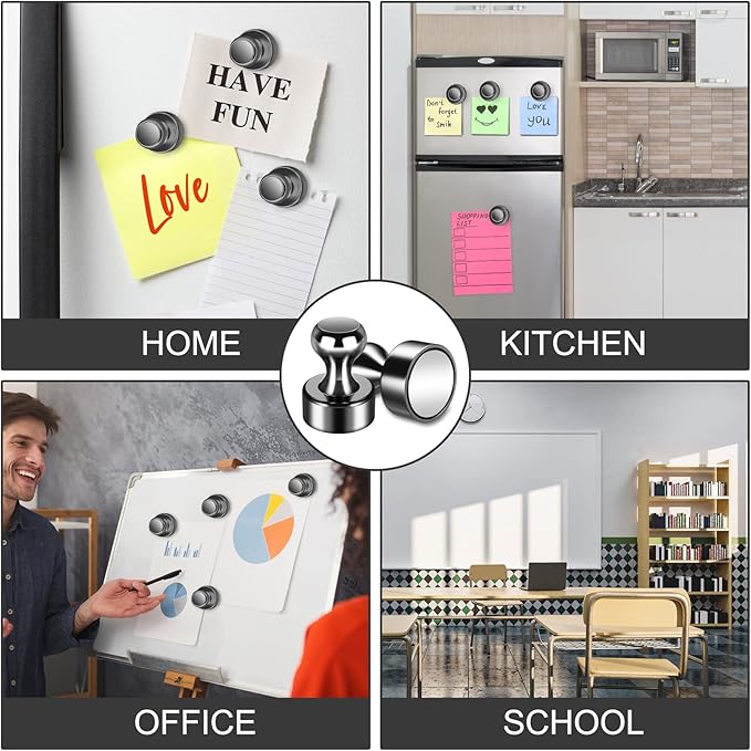 Junarter 20 Pack Magnetic Push Pins, Black Strong Fridge Magnets, Whiteboard Magnets, Refrigerator Magnets Strong, Dry Erase Board Magnets for Fridge, Whiteboard, Office, Classroom, Kitchen, Map
