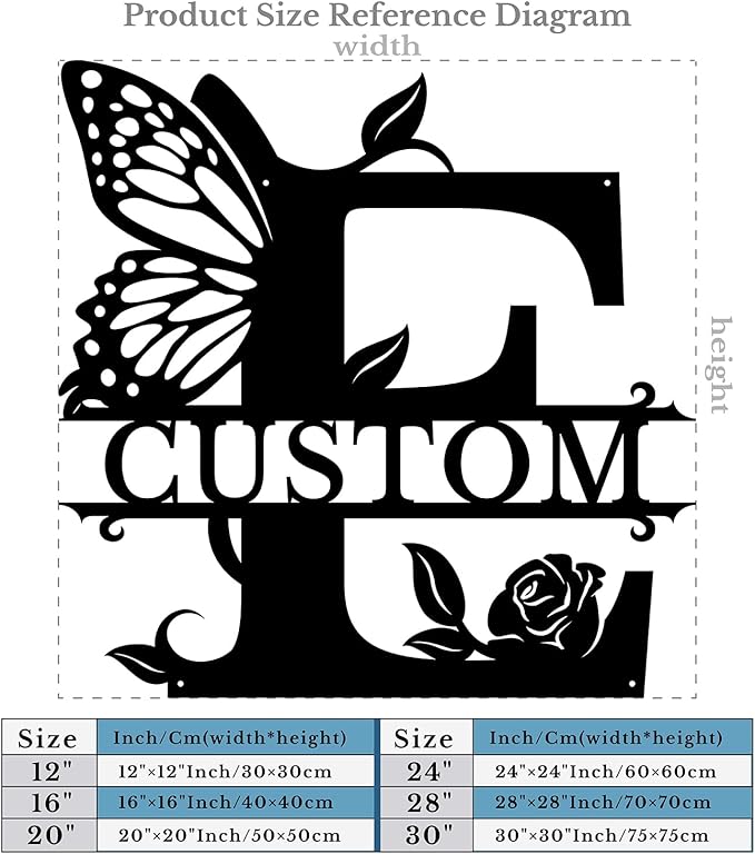 Personalized Custom Letter Name metal Signs,Custom Black Letter Monogram Wall Art Decor,Metal Signs Plaques Outdoor wall Decorative Signage (E)