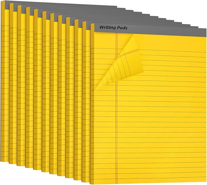 12pcs Legal Pads, Perforated Wide Ruled Writing Pad, Wide Ruled Legal Notepads, Lined Pads of Paper, Yellow paper Pads for office, school and daily notes(600 Sheets) (12, 5 X 8, Legal (5 x 8 inches))
