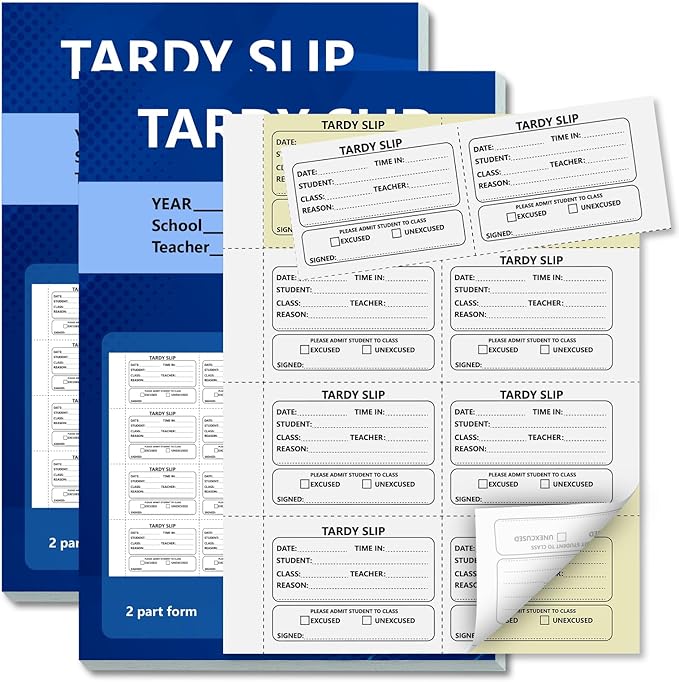 2 Pack 800 Pcs Tardy Slip Book with Carbonless Duplicates Easy Removal Fold and Tear with 3.9 * 2.8inch (Tardy Slips) 2 Part Form Register Book for Student Late Arrival School Supplies Teacher