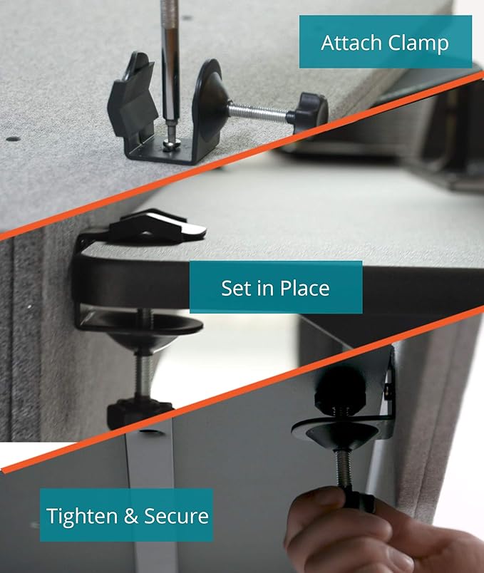 Stand Up Desk Store ReFocus Clamp-on Acoustic Desk Divider Privacy Panel That Reduces Noise and Visual Distractions (Cool Gray, 59" X 23.6")