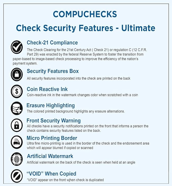 Compuchecks Blank Check Paper - 25 Pack - Computer Security Business Checks, QuickBooks & Laser Printer Compatible - Check On top, Voucher On Bottom - Check Paper Size 8 1/2-11 - Blue/Green Prismatic