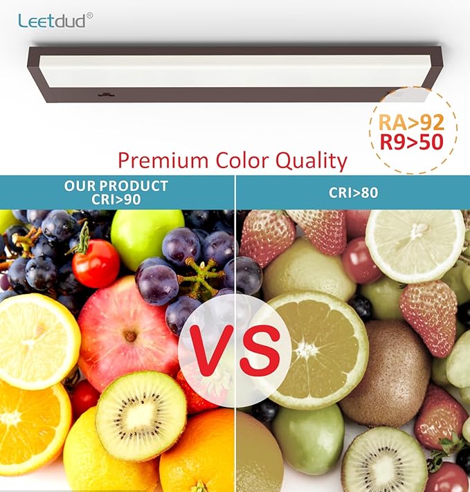 Leetdud LED Under Cabinet Lighting Hardwired or Plug in, 18 Inch 9W, Dimmable 5 Color 2700K/3000K/3500K/4000K/5000K, Linkable Eyes Care Design Counter Lights for Kitchen, Sink, ETL Listed, Bronze