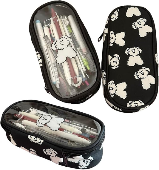 Cute Puppy Japanese Pencil Case Clear Case Large Capacity Canvas PVC Aesthetic Pen Holder Pencil Pouch Box