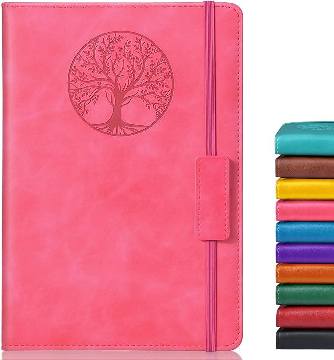 Biuwory Lined Journal Notebook for Women Men,256 Pages A5 Hardcover Leather Journals for Writing,Travel,Business,Work & School,College Ruled Notebooks for Note Taking,Diary Notepad 5.7"×8.3"(pink)