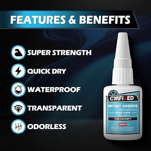 Thin Super Glue 1 oz, All Purpose Clear Liquid CA Glue Repair Wood Ceramic Glass Plastic, Heavy Duty Cyanoacrylate Adhesive for 3D Print PLA Shoe Metal Craft, Strong Bond and Instant Superglue