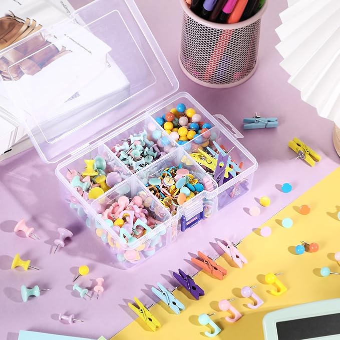 600 Pcs Decorative Push Pins, Colorful Thumb Tacks 6 Types Cute Push Pin Clips for Bulletin Board Wall Cork Board Colorful Classroom Decor Teacher Must Haves Supplies School Crafts Project