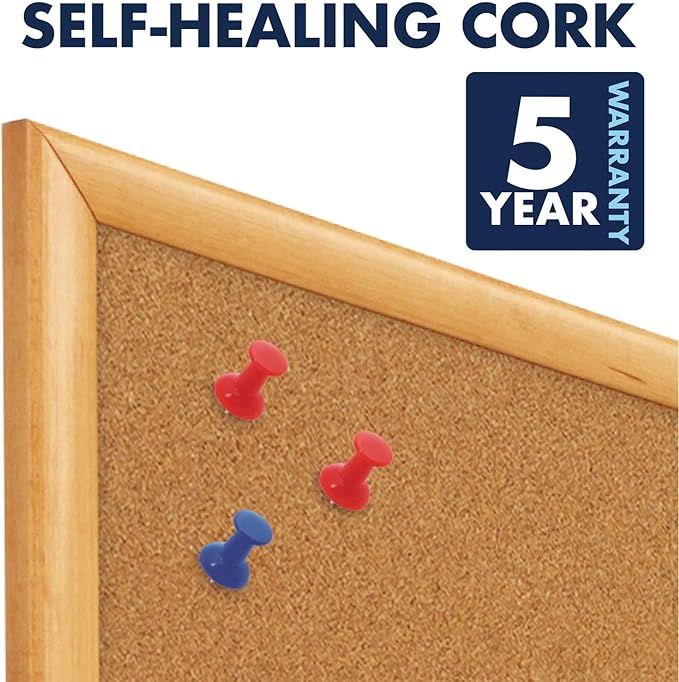 Quartet Cork Board, Bulletin Board, 4' x 6' Corkboard, Oak Finish Frame (307)
