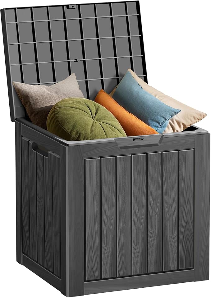 Decksplore 35 Gallon Outdoor Storage Box Waterproof Lockable Resin Deck Box Large, Patio Storage Bin for Pool Accessories Cushion Furniture, Garden Tools, UV-Resistant Outside Delivery Black