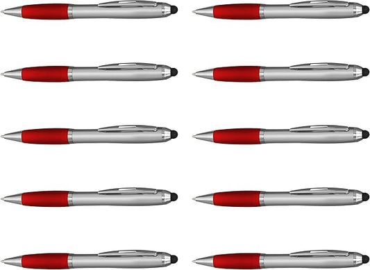 DISCOUNT PROMOS Stylus Ballpoint Pens Set of 10, Bulk Pack - Black Ink, Great for Office, School, Business, Tradeshows, Events - Red