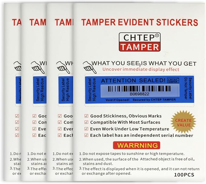 ChtepTamper 100 Pieces Total Transfer Tamper-Evident Stickers Security Labels Great for Goods Shipping,Exchange of Agency Files, Privacy Protection or More(Serial Number 1 * 3.54inches Blue)