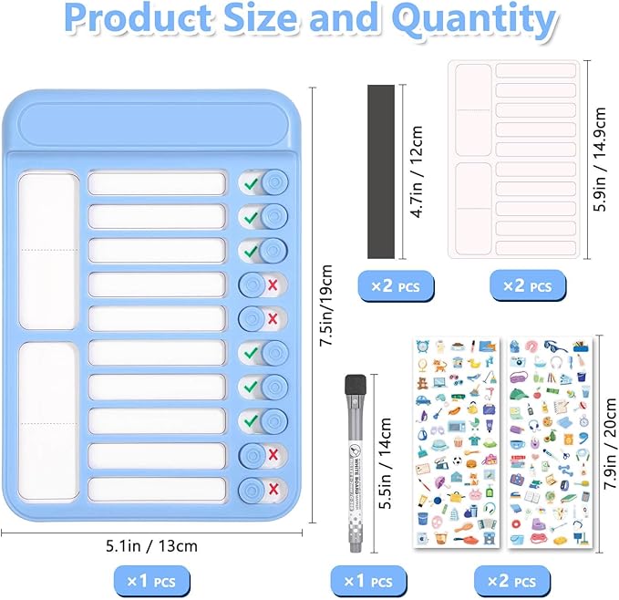 Audab Dry Erase Chore Chart for Kids, Magnetic Whiteboard Checklist Board, Chore Checklist Slider to Do List Board, Daily Routine Chart Schedule Board Task Tracker for Home Refrigerator, Wall, Desk