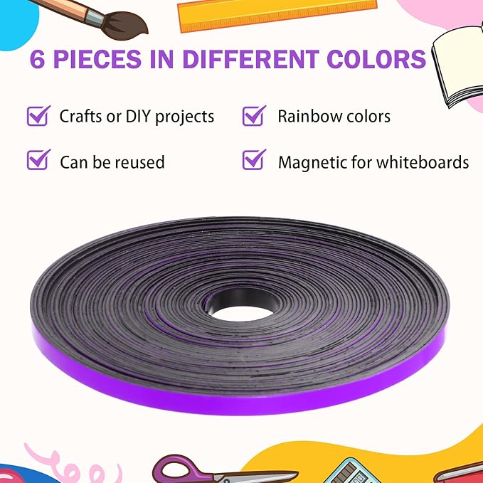 AmazingSpark Magnetic Tape Roll Thin Strips, 1/4 Inch x 33 Feet Magnetic Board Dividers Whiteboard Graphic Decorative Tape Marking Line for Classroom Office Art Accessories(Purple)