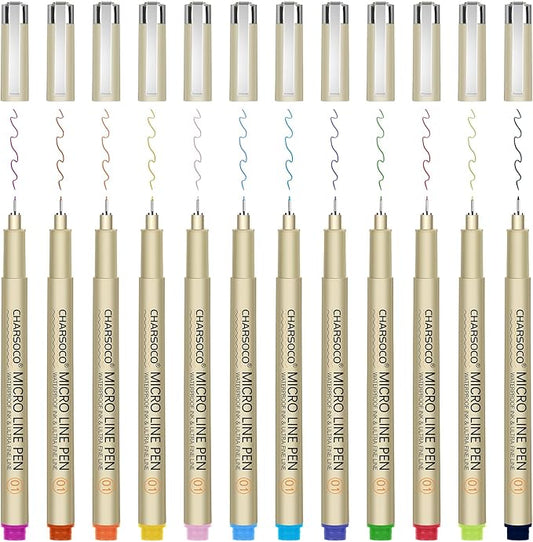 CHARSOCO 01 Micro Pen, 12 Colors Fine Point Pen, 0.25mm Fineliner Ink Pens for Artist Illustration, Waterproof Archival Ink, Sketching, Anime, Manga, Technical Drawing and Scrapbooking-fan