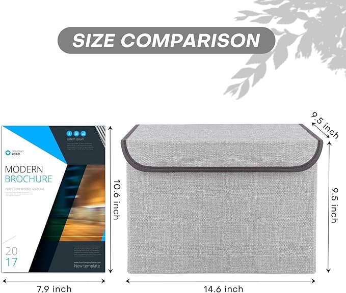 Bagnizer Linen Fabric Foldable Storage Cube Bin Organizer Basket with Flip-Top Lid & Handles, Large Clothes Blanket Box for Home, Office, Closet, Light Gray, 4 Pack 14.6 x 9.5 x 9.5”