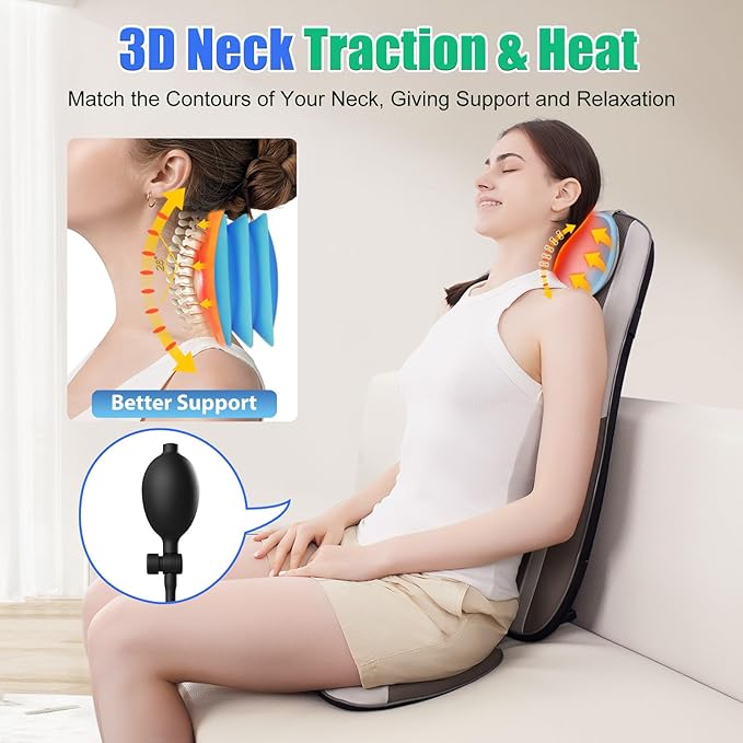 comrelax Shiatsu Back Massager with Heat, Massage Chair Pad Seat Cushion for Stress Relief, Deep Tissue Kneading & Roller, 2 Vibration Motors, Back Waist Hip Massager, PU Leather, with 2 Adapters